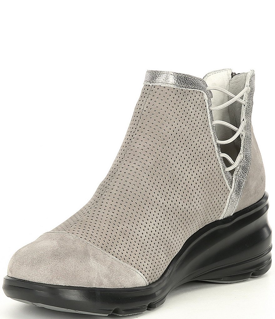 Jambu Naomi Lace-Up Side Detail Suede Wedge Booties
