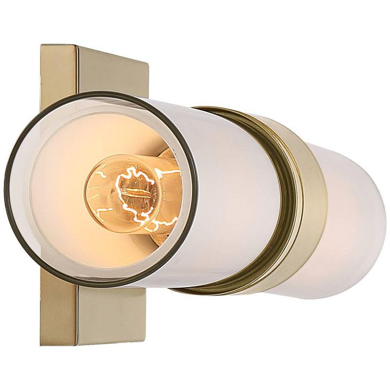 Possini Euro Design Modern Wall Light Brass Hardwired 23 1/2" Wide Light Bar Fixture Double Glass Tube for Bathroom Vanity Mirror