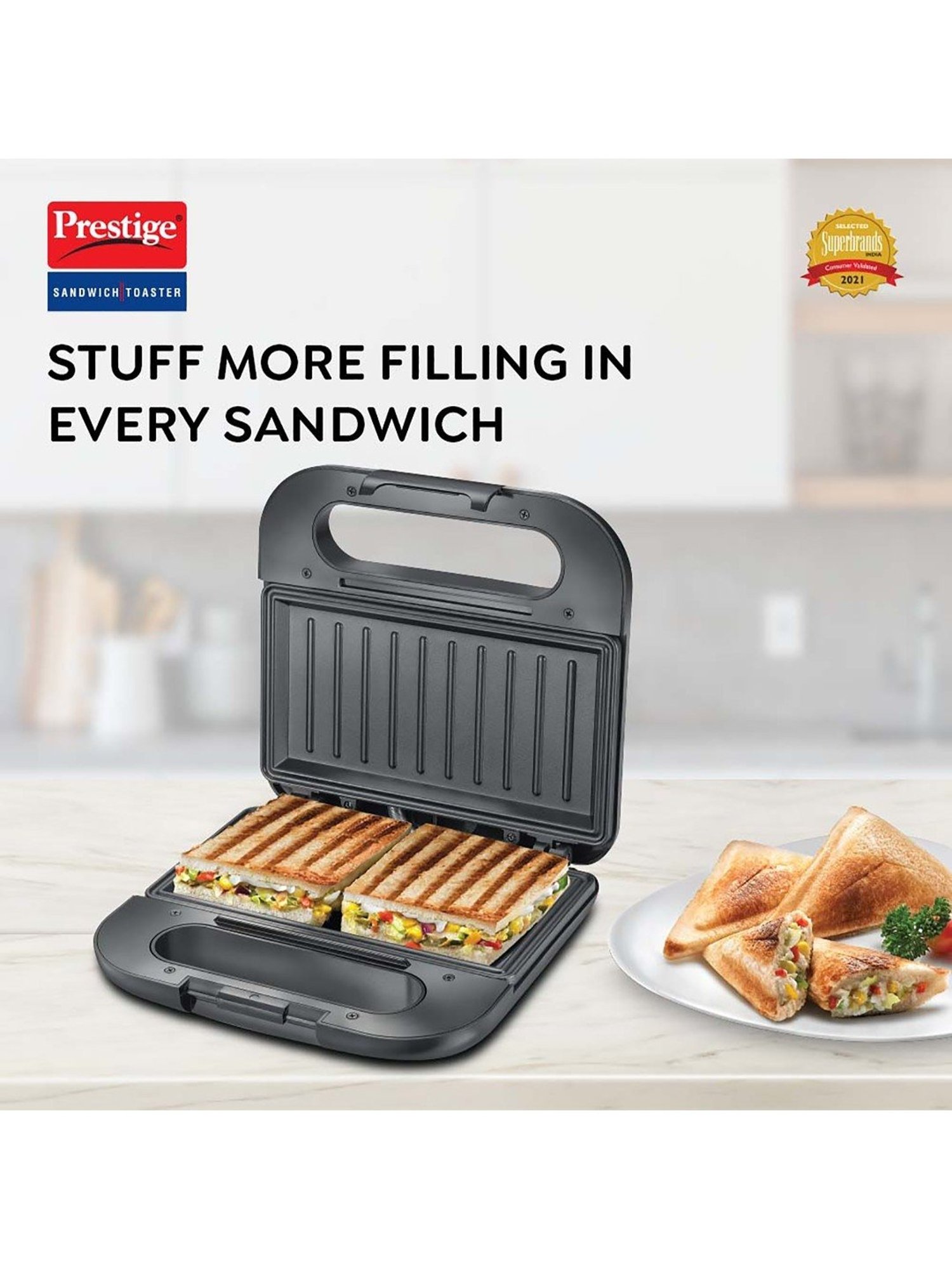 Borosil Sandwich Maker 700W Non Stick Coating (Black)