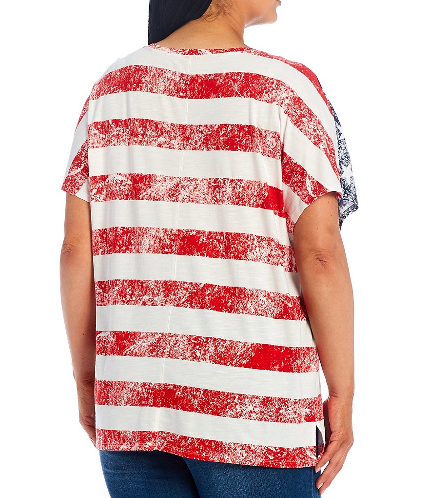 Westbound Plus Size Vintage Flag V-Neck Short Sleeve Tee