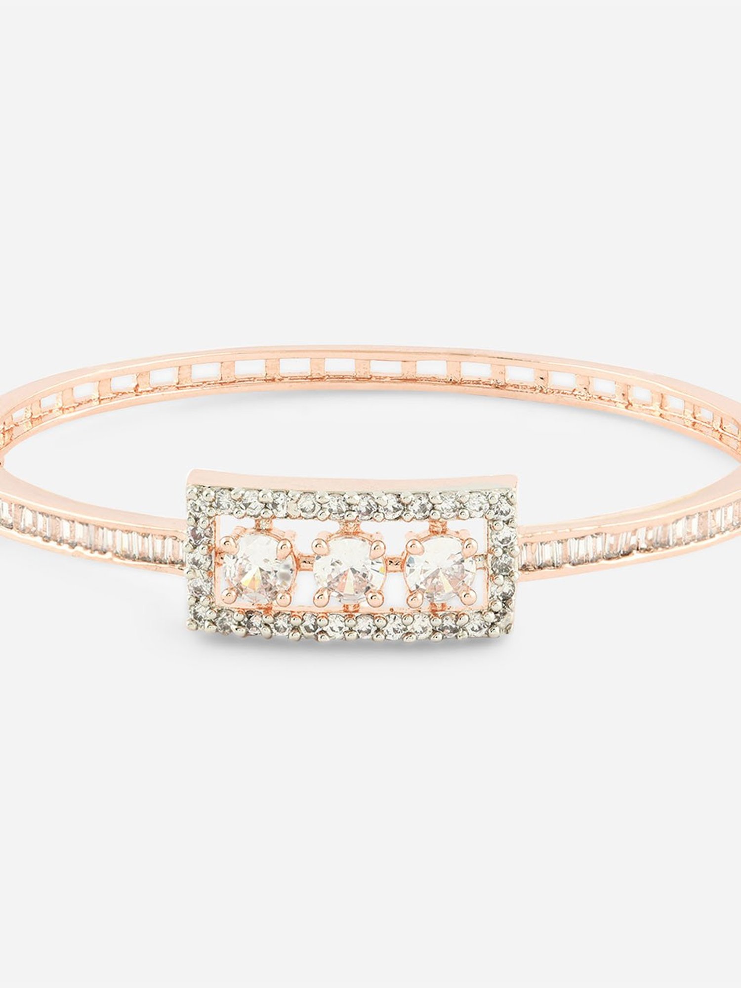 Fida American Diamond Rose Gold-Plated Square Bangle-style Bracelet for Women