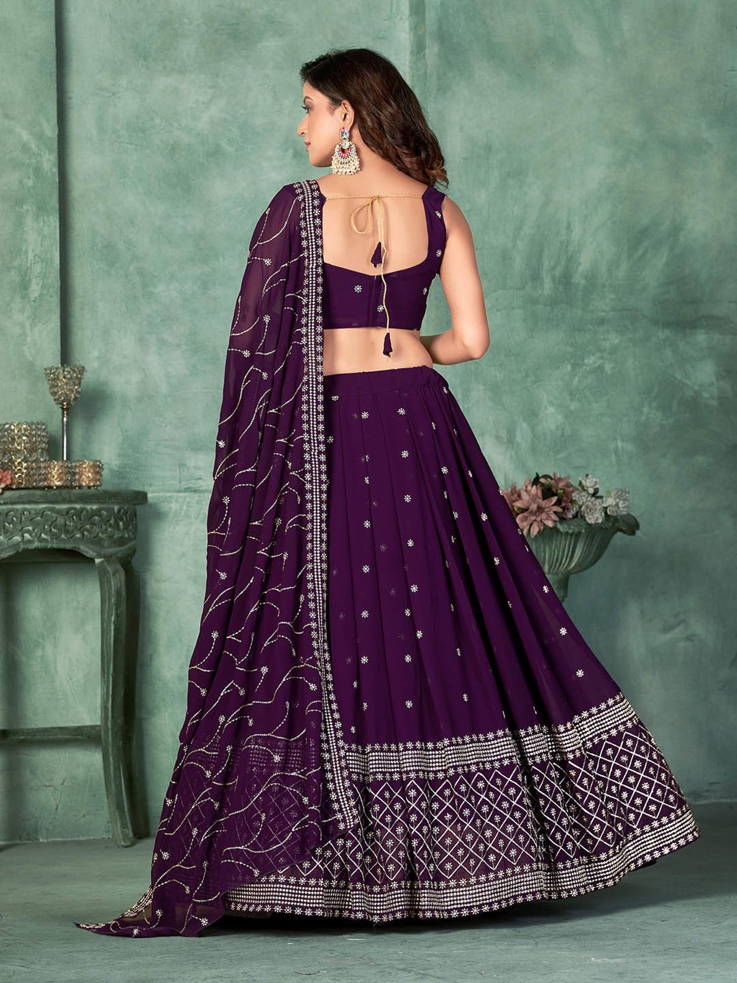 Warthy Ent Purple Embroidered Lehenga Choli Set With Dupatta
