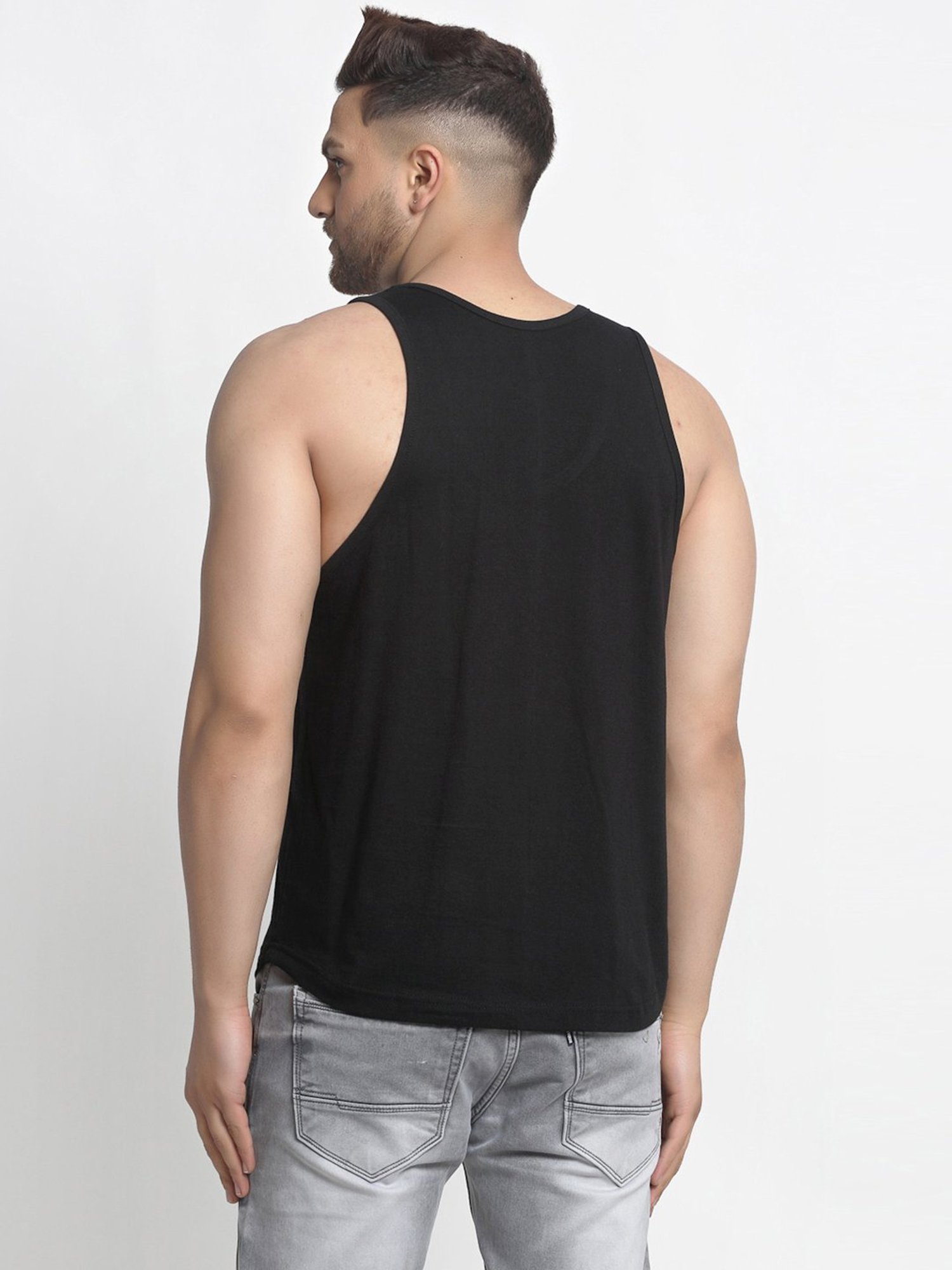 Friskers Multi Cotton Slim Fit Printed Gym Vest - Pack of 2