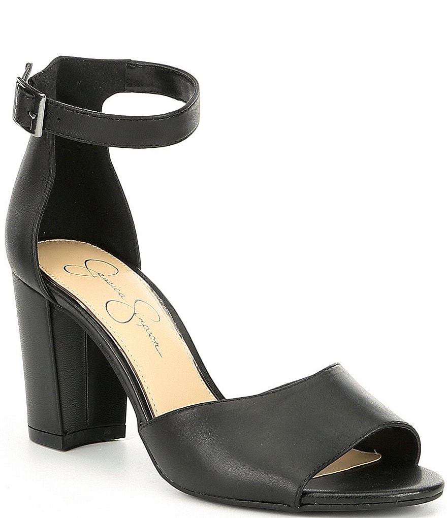 Jessica Simpson Sherron Leather Ankle Strap Block Heel Sandals