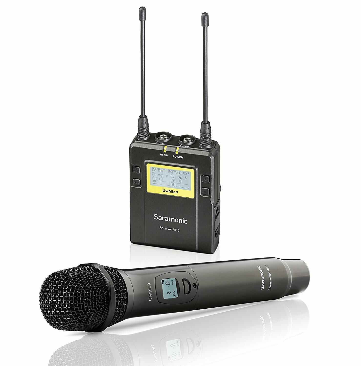 saramonic uwmic9 uhf wireless handheld microphone system with handheld mic with transmitter, receiver unit with camera mount & xlr/3.5mm outputs