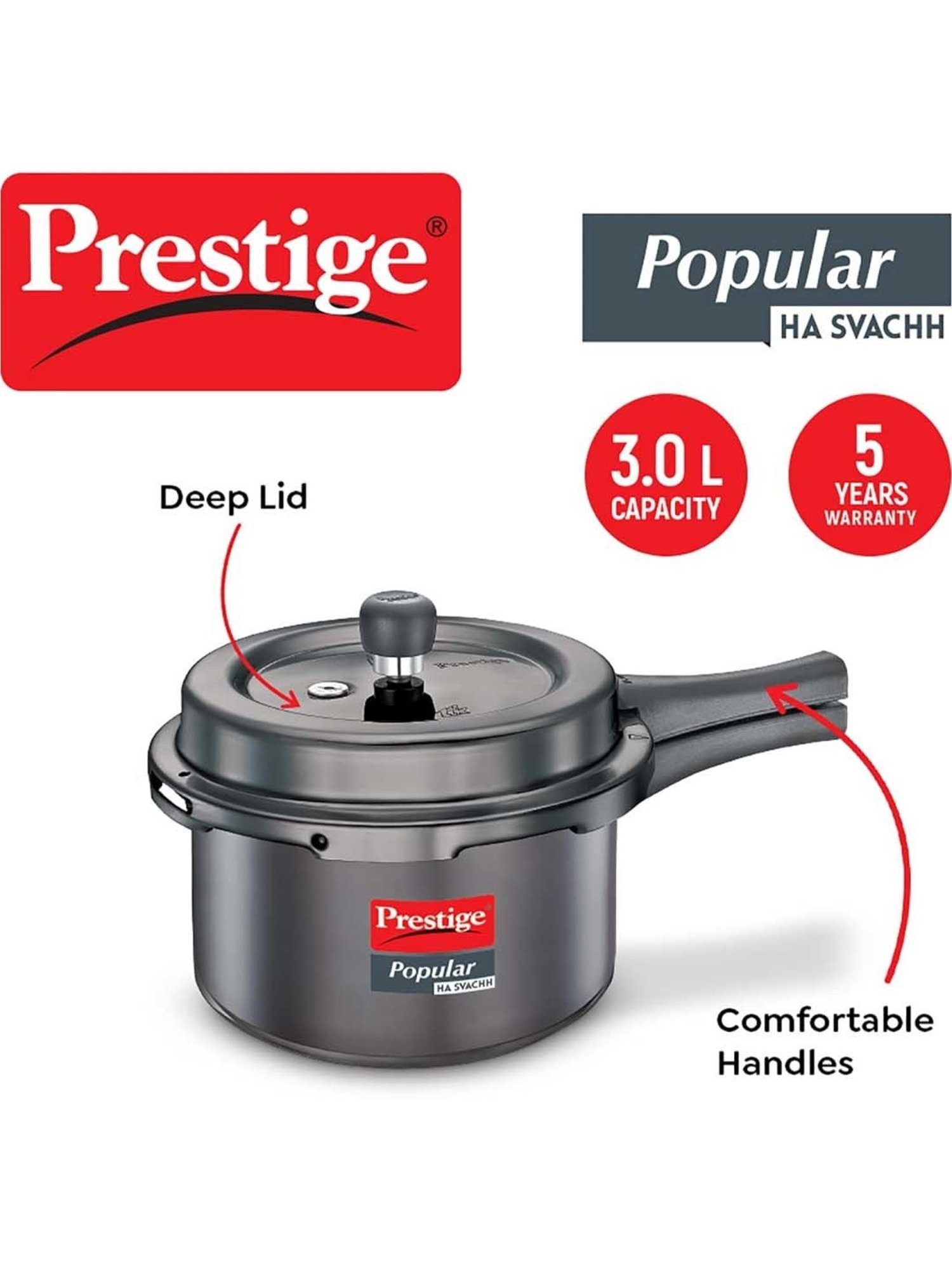 Prestige Black Hard Anodised Popular Svachh Pressure Cooker (3 L)