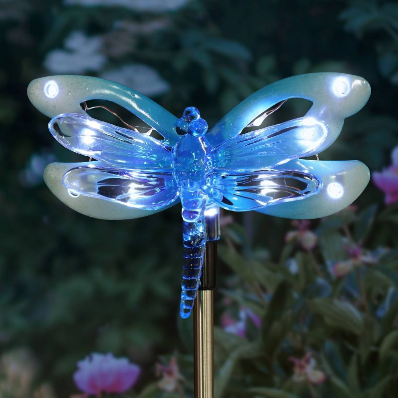 33.85" Metal and Acrylic Solar Dragonfly Stake Blue - Exhart