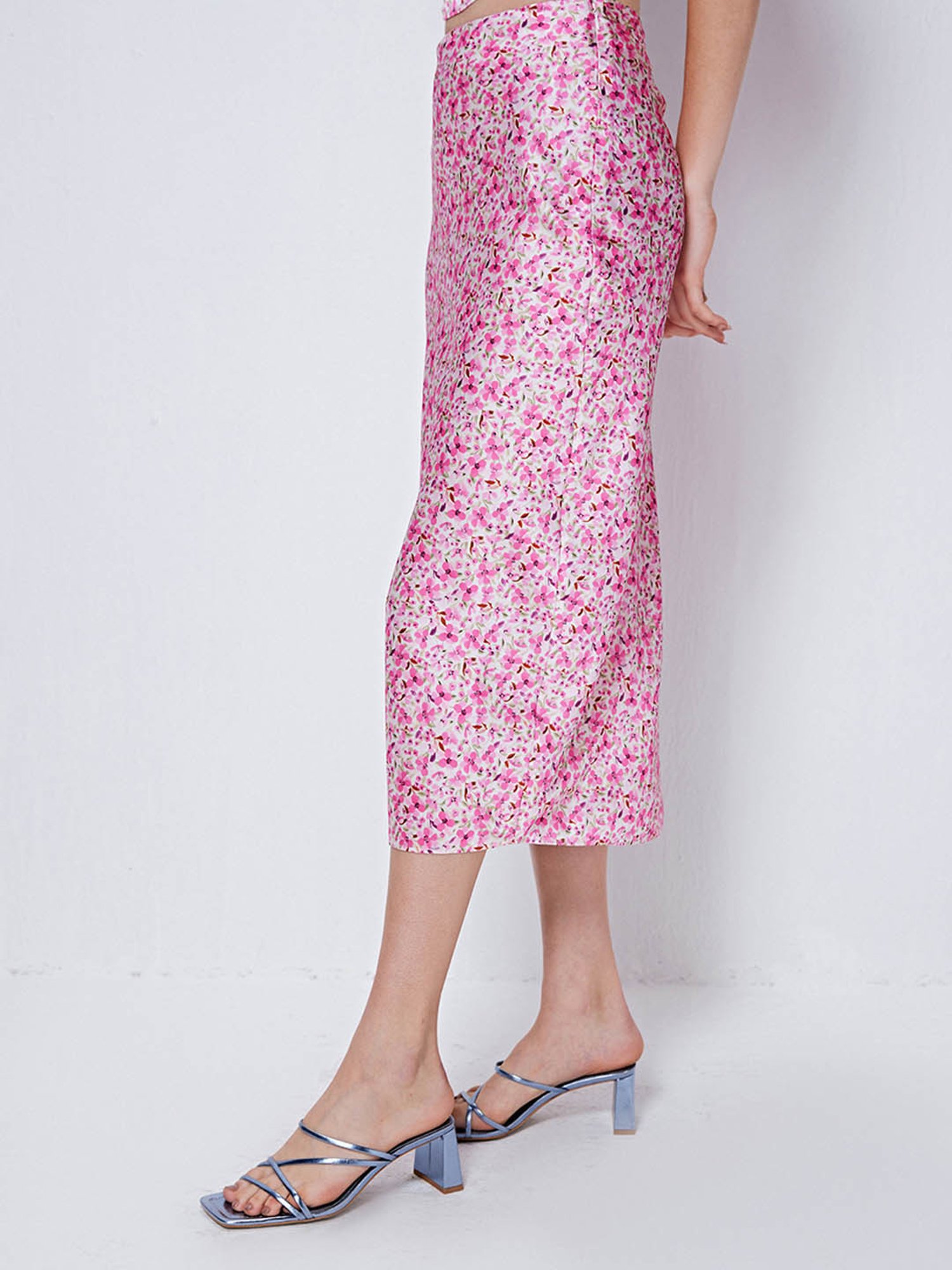 Cover Story Pink Floral Print A-Line Midi Skirt