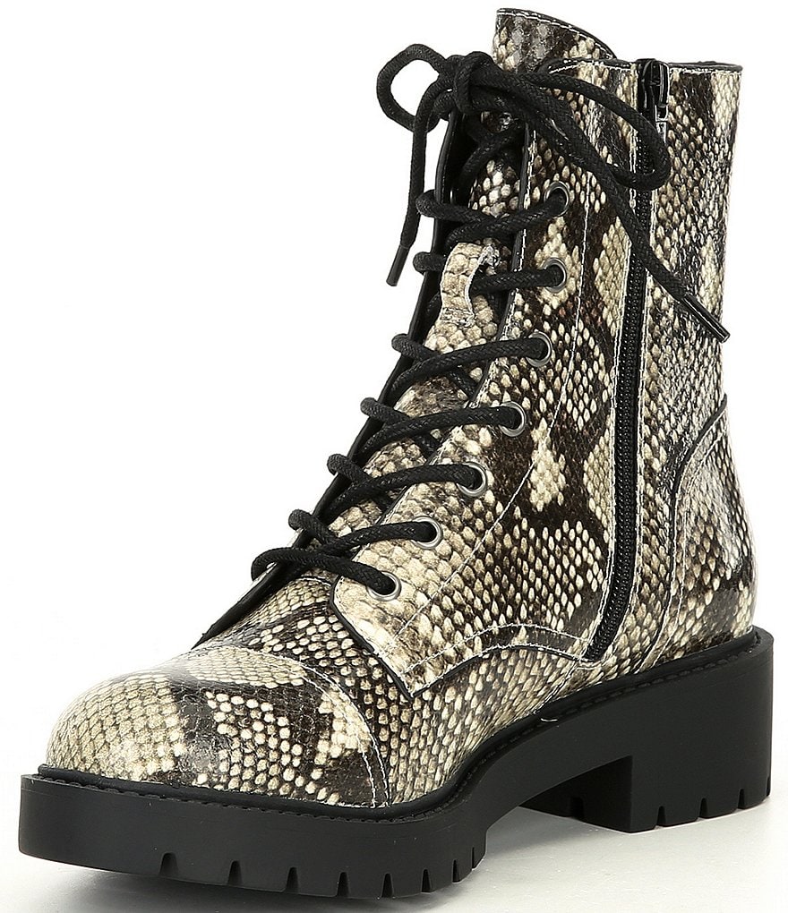 Chelsea & Violet War Snake Print Combat Block Heel Booties