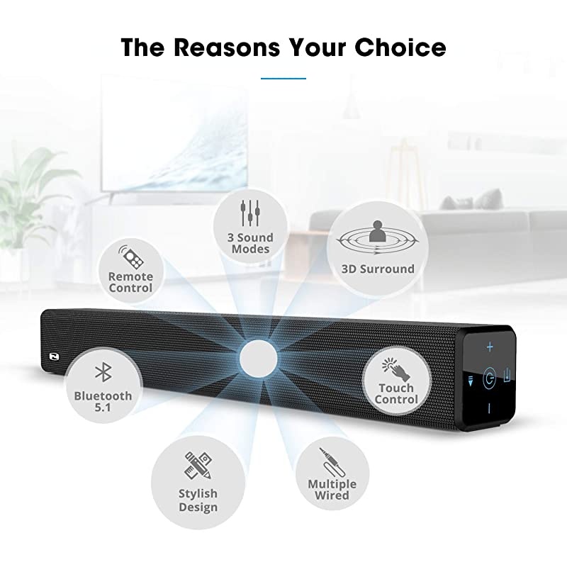 21 Channel 100Watt Sound bar2020 Model  Soundbar with Built in Subwoofer Bluetooth 51 Surround Sound Systems 32Inches DSP Touch Remote Control Bass Adjustable