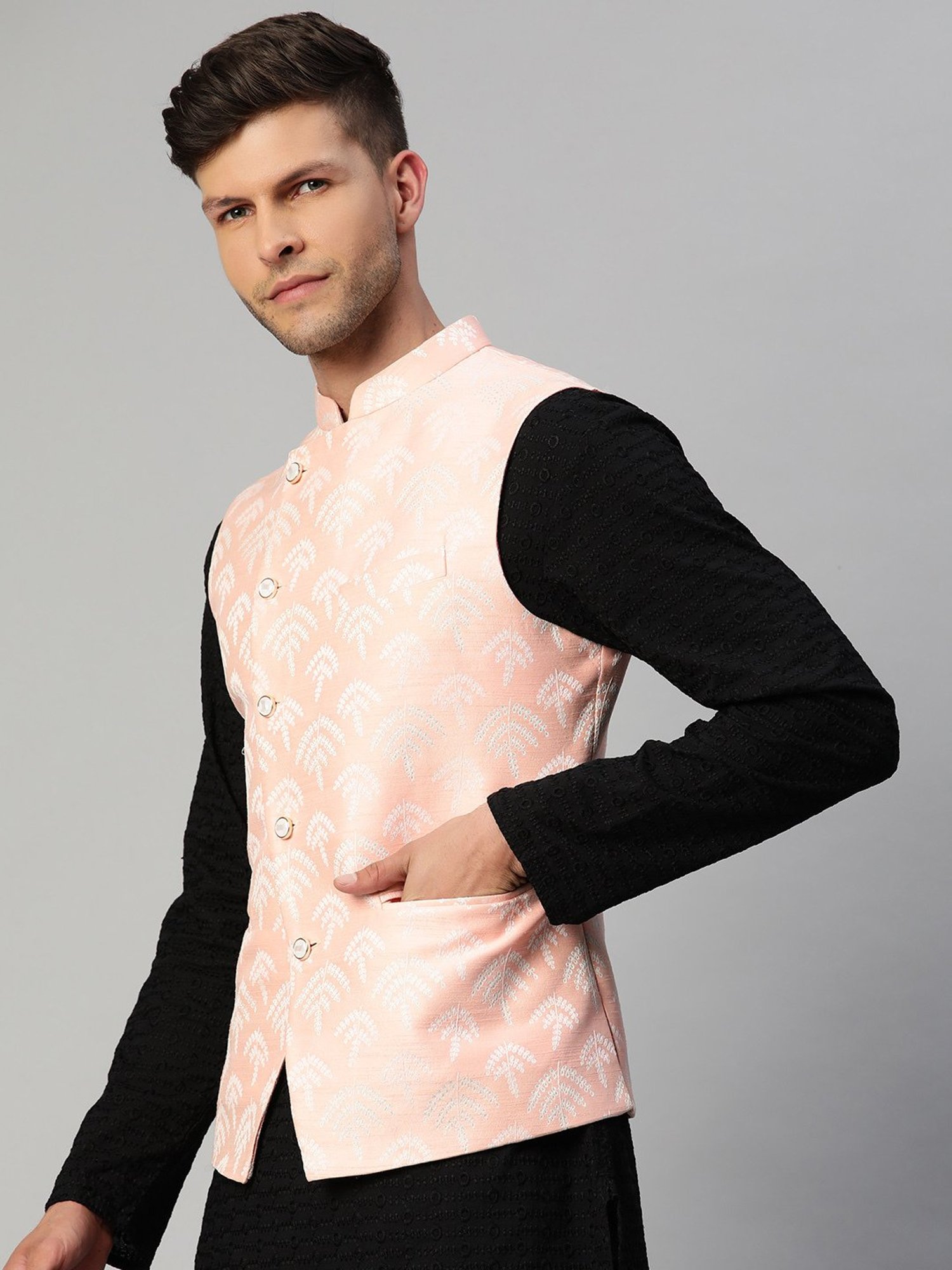 ManQ Pink Slim Fit Nehru Jacket