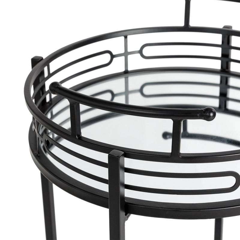 Deluxe 2 Tier Metal Round Mirrored Bar Cart Black - Glitzhome