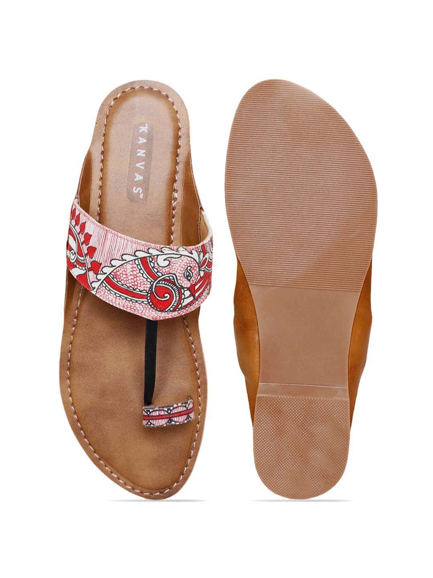 KANVAS Women's Kalamkari Peach Toe Ring Sandals