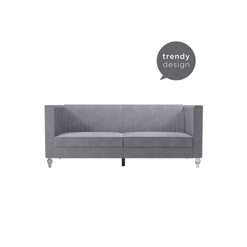 Arabelle Futon with Acrylic Leg Light Gray Velvet - CosmoLiving by Cosmopolitan