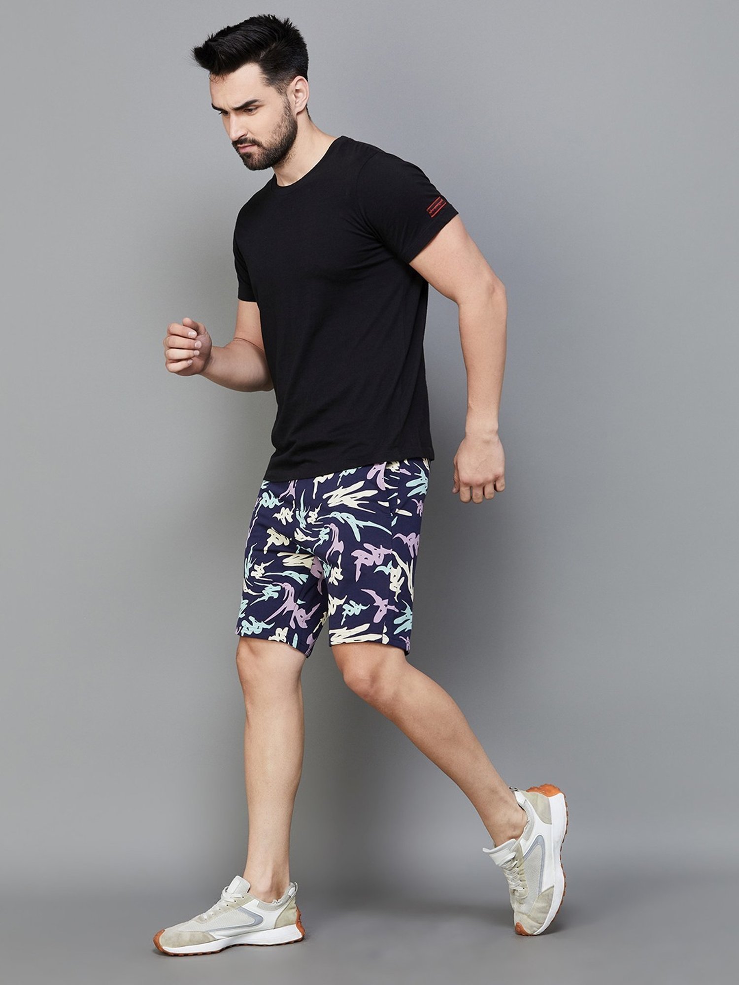 KAPPA Navy Cotton Regular Fit Printed Shorts