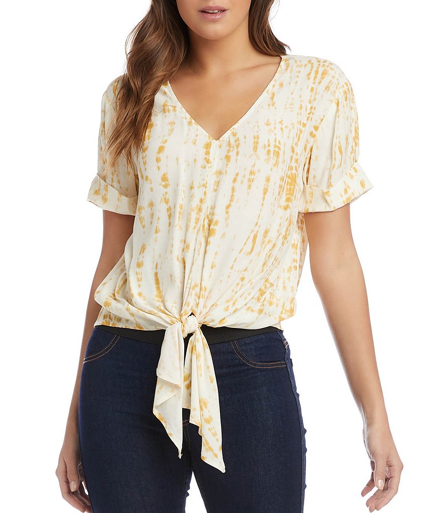 Karen Kane Painterly Print Tie-Front Crepe Top