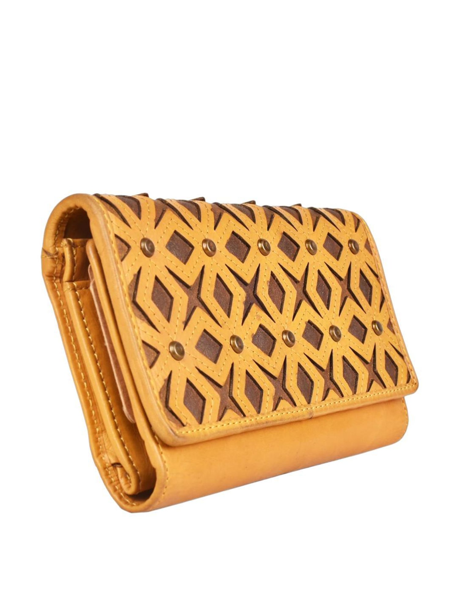 KOMPANERO Lilly Yellow Textured Tri-Fold Wallet for Women