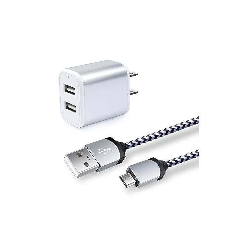 USB Wall Charger USB Plug Android Phone Charger Charger Block 21A Dual Port Charging Cube Power Adapter with 6ft Micro USB Charger for Galaxy J7 J5 J3 Samsung S7S6 Edge LG stylo 23