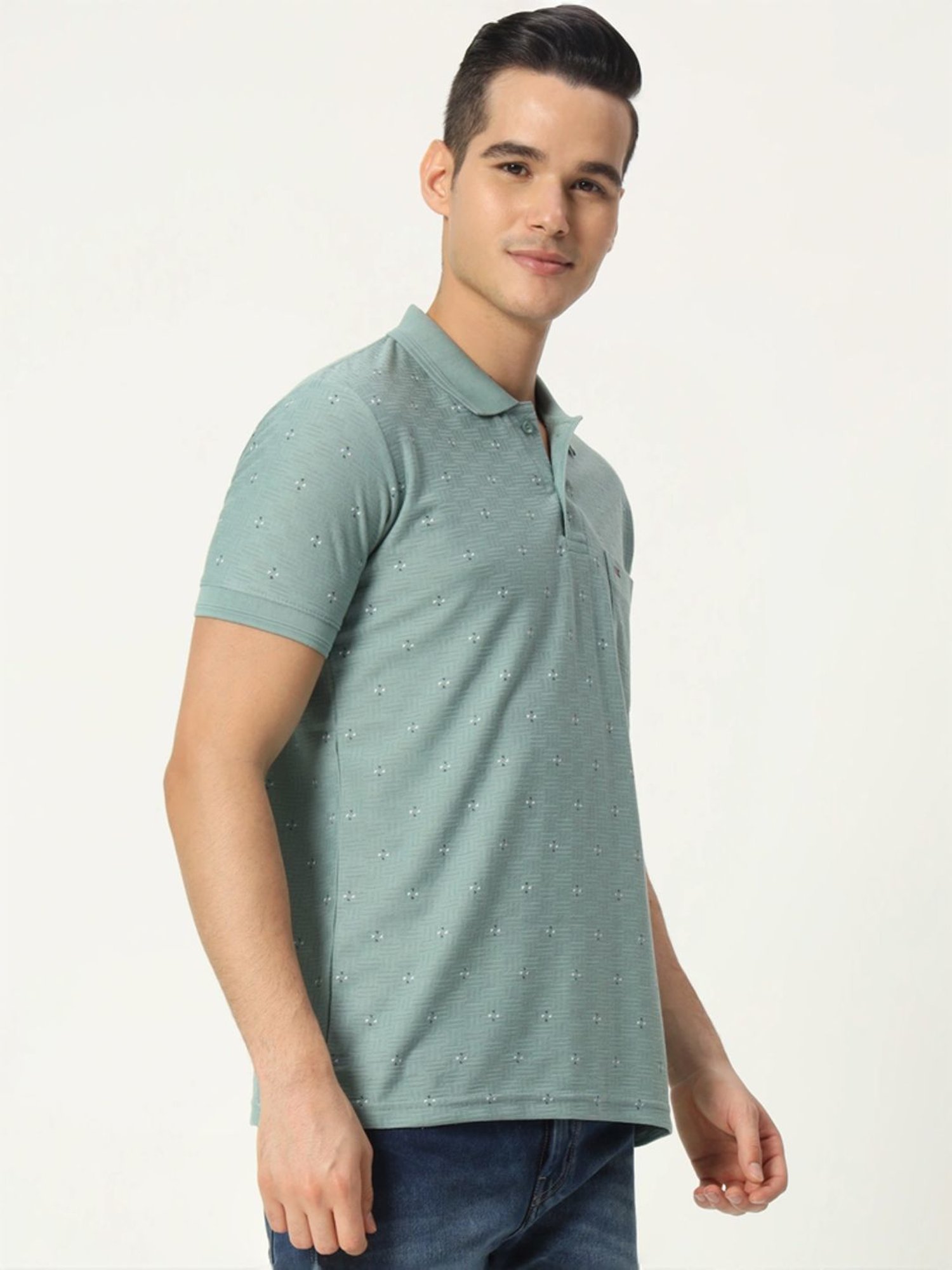 Tab91 Green Regular Fit Printed Polo T-Shirts