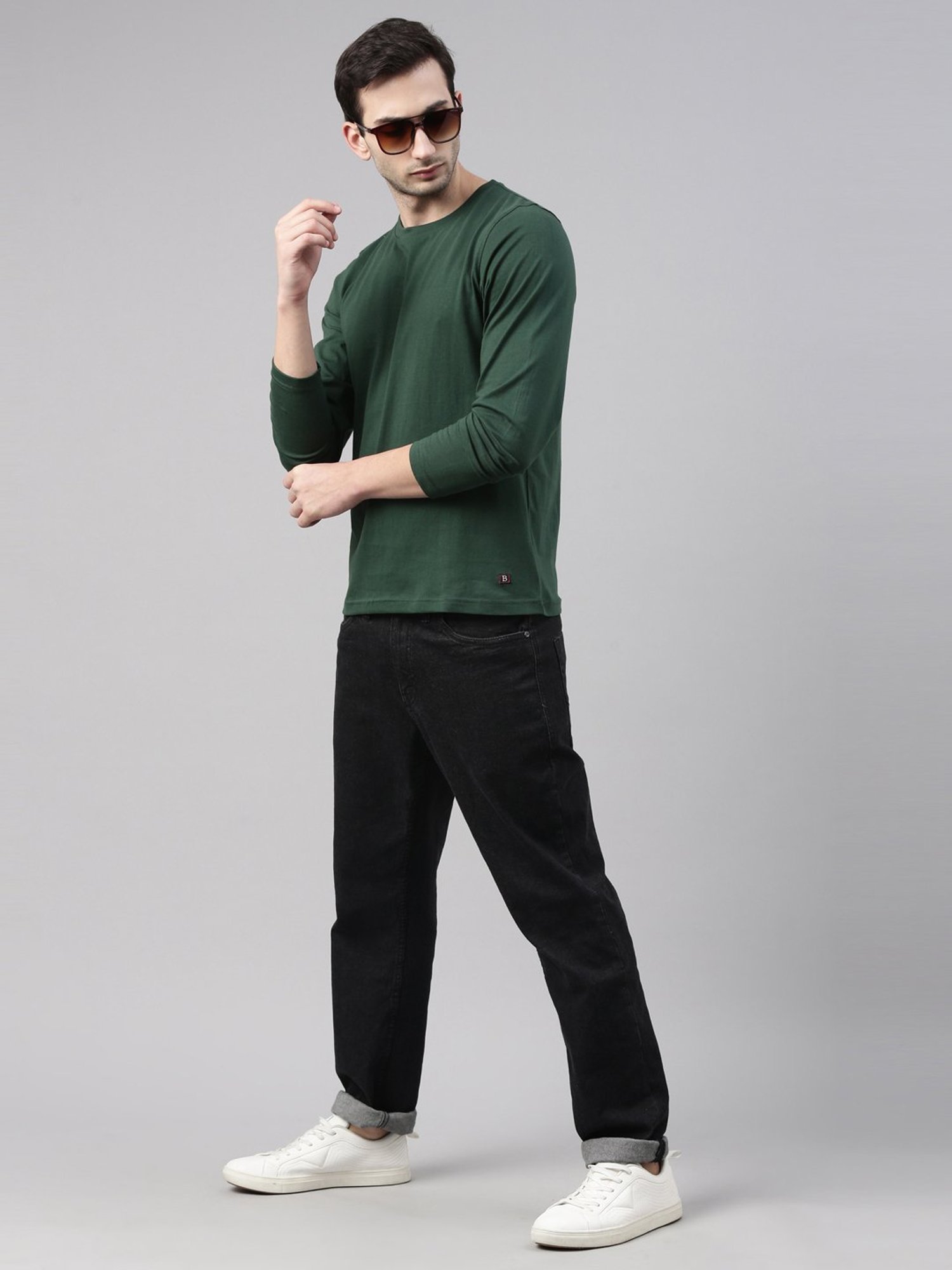 Bushirt Dark Green Cotton Crew T-Shirt