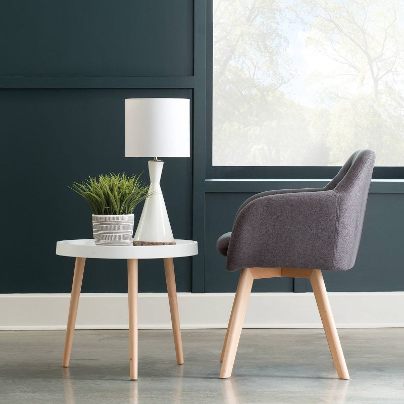 Set of 2 Tufted Fabric Mid-Century Modern Accent Chair with Arms Dining Chair Solid Beechwood Legs Dark Gray - OFM