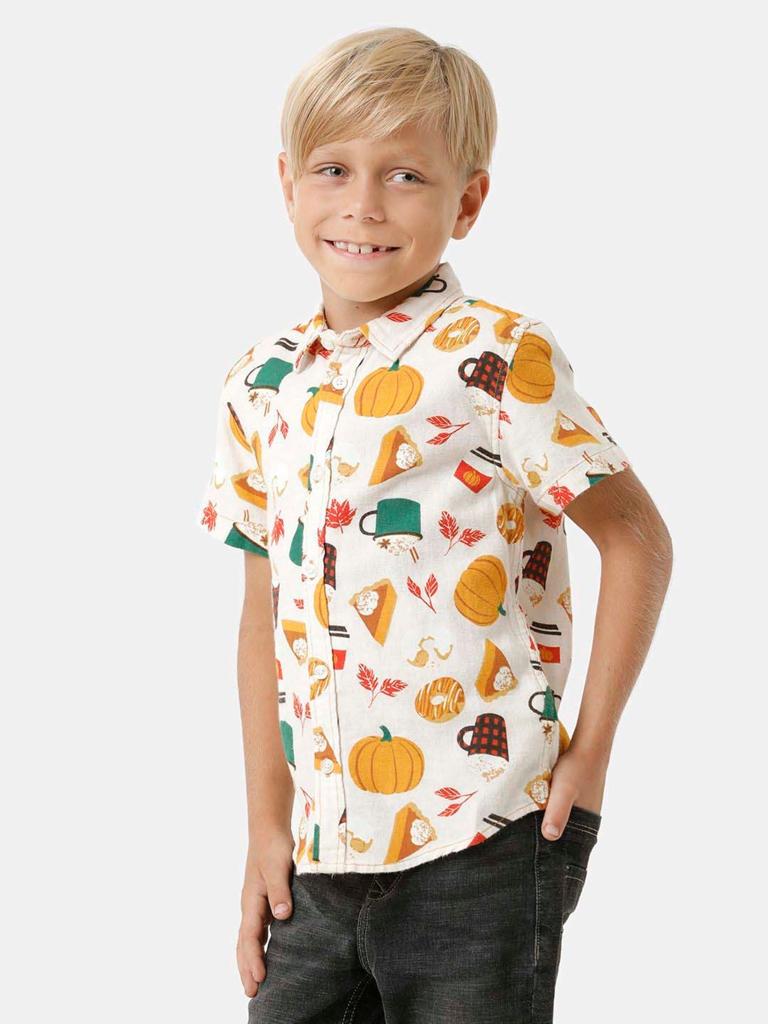 Kate & Oscar Kids White & Yellow Cotton Printed Shirt