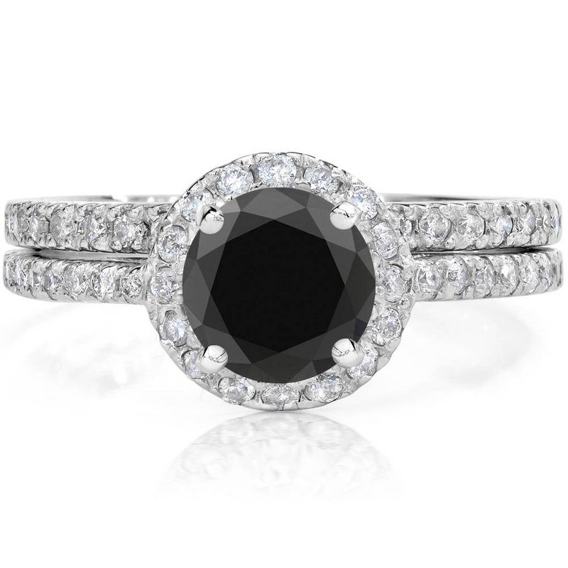 Pompeii3 2 1/2 Ct Treated Black Diamond Halo Engagement Wedding Ring Set 14K White Gold - Size 6.5