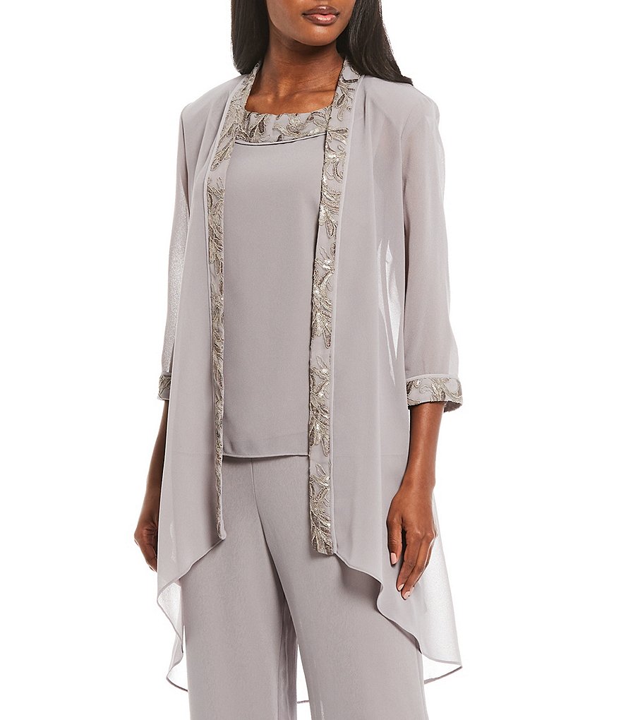 Le Bos 3-Piece Embroidered Sequin Trim Pant Set