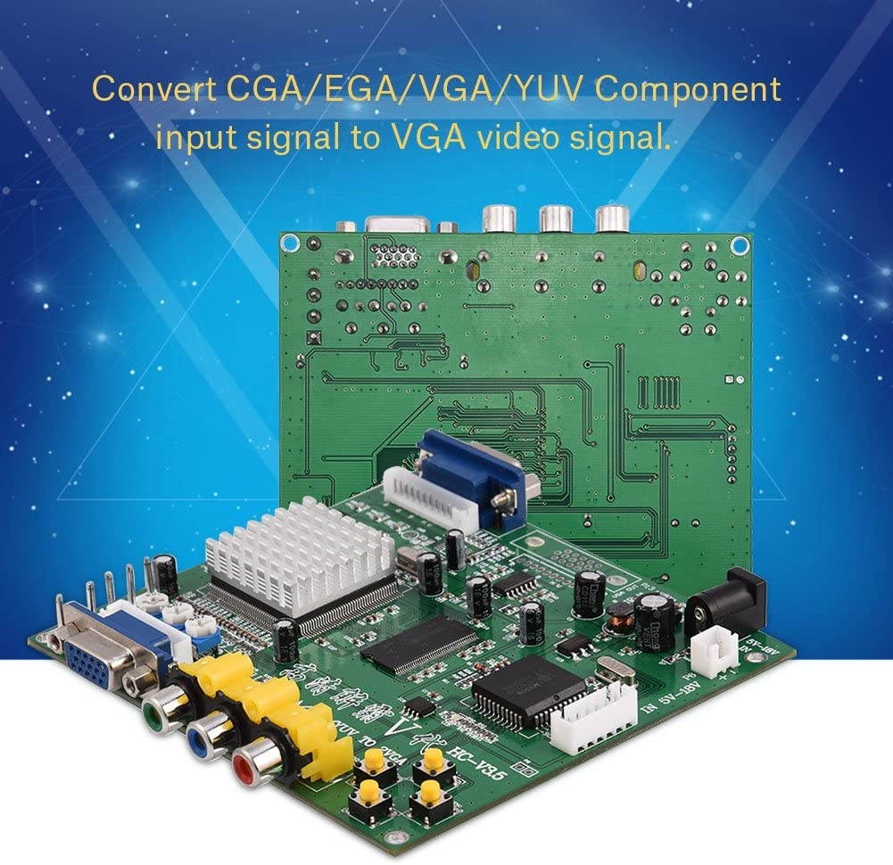 Hakeeta HD Game Video Converter Board for CRT LCD PDP Monitor, CGA/EGA/YUV/RGB to VGA Arcade, Support Image Control, 3 Ports, Easy to Install, Lightweight