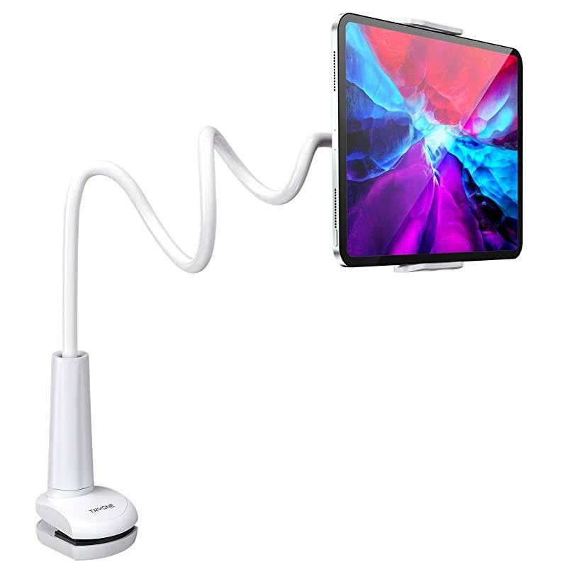 Gooseneck Tablet Stand, Tablet Mount Holder Compatible with iPad iPhone Series/Switch/Galaxy Tabs/Kindle Fire HD and More, 30in Overall Length(White)