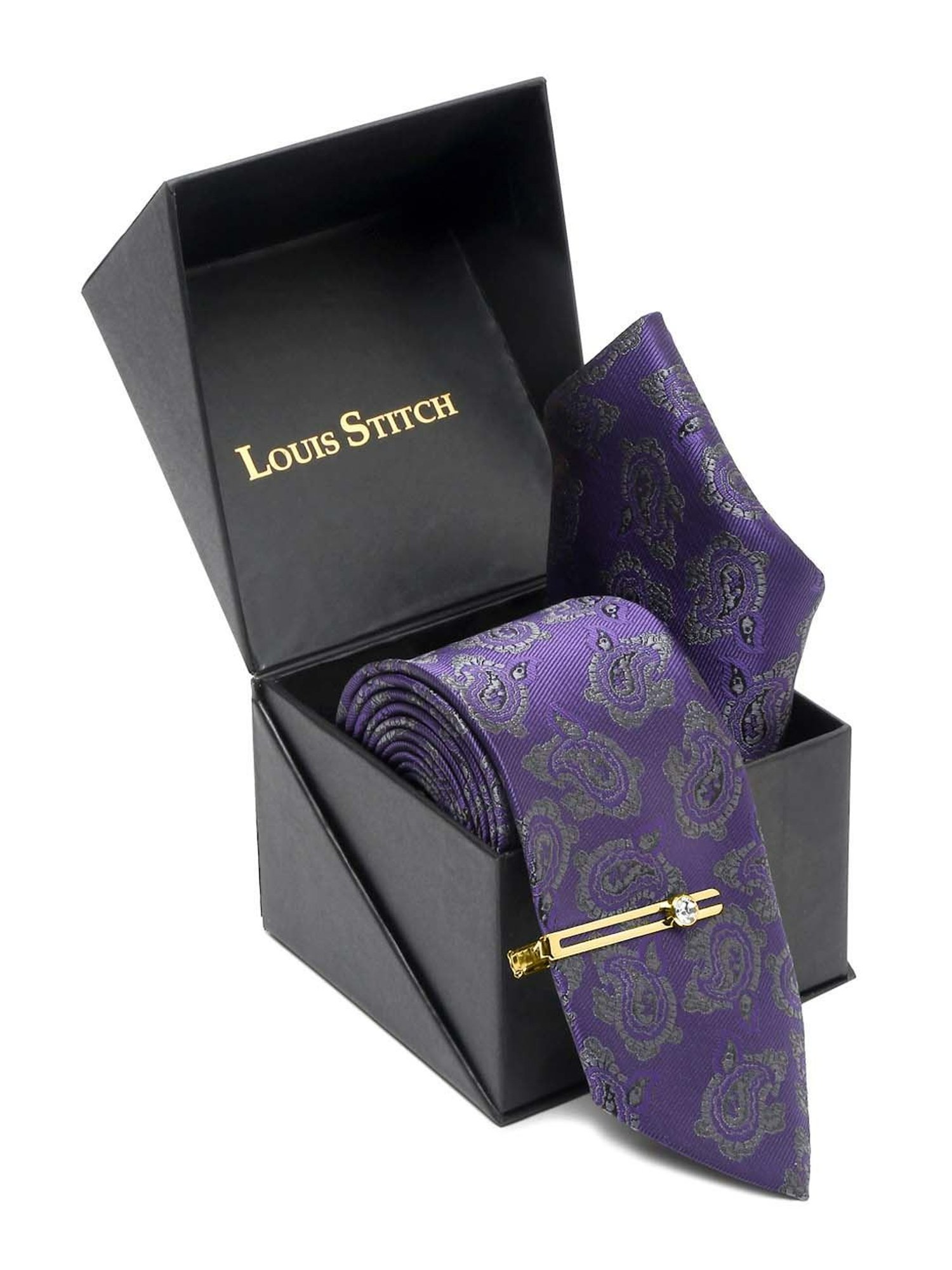 Louis Stitch Purple Printed Necktie Gift Set - Set of 3