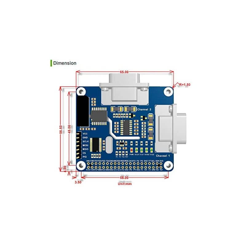 Isolated RS232 Expansion HAT for Raspberry Pi 4B3B+3B2BB+A+ZeroZero W SC16IS752+SP3232 Dual Chip Convert SPI to RS232 Data Rate up to 921600bps Embed Multi Protection Circuits