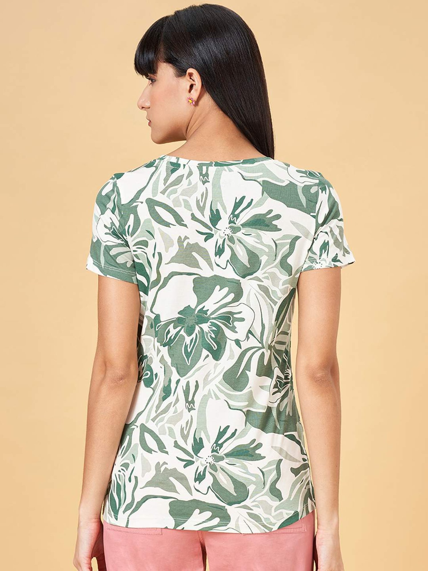 Honey by Pantaloons Snow White Cotton Floral Print T-Shirt