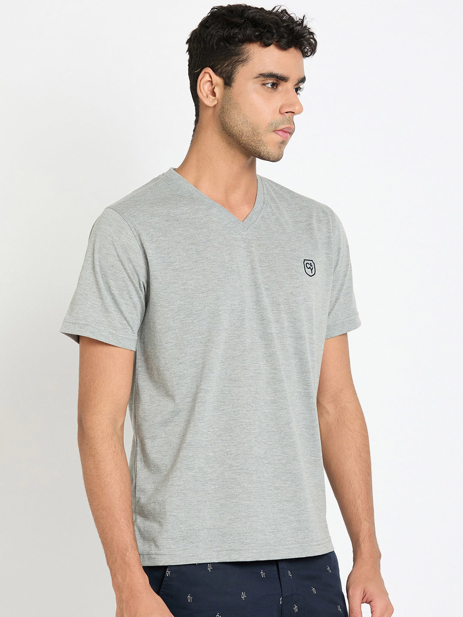 Club York Light Grey Regular Fit V-Neck T-Shirt