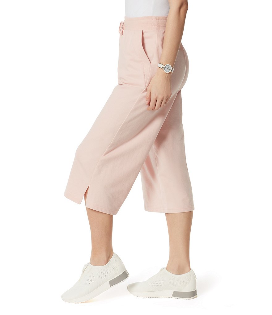 Anne Klein Sport Trapunto High Rise Wide Leg Cropped Drawstring Culotte Pants