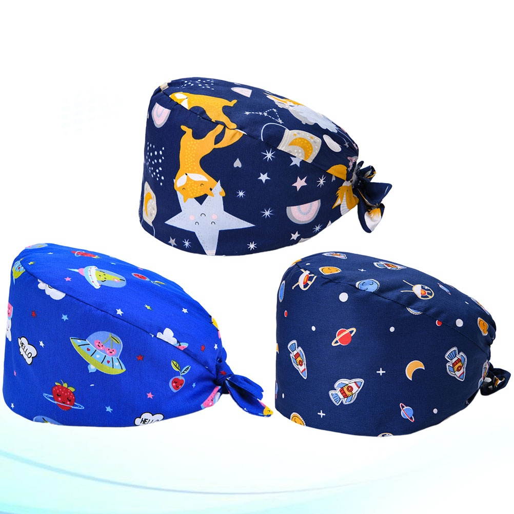 3pcs of One Set Fashion  Hat Cotton Cap Dust-proof Cap Practical Working Hat Headwear for Women Lady Female (Sky Fox + Space Odyssey + Blue Sky)