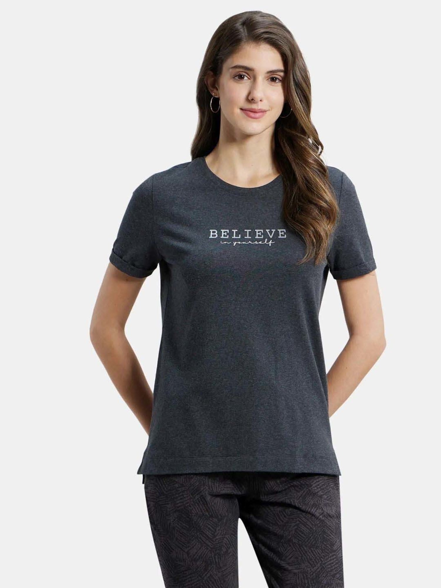 Jockey A124 Women's Super Combed Cotton Rich Relaxed Fit Graphic Printed Half Sleeve T-Shirt