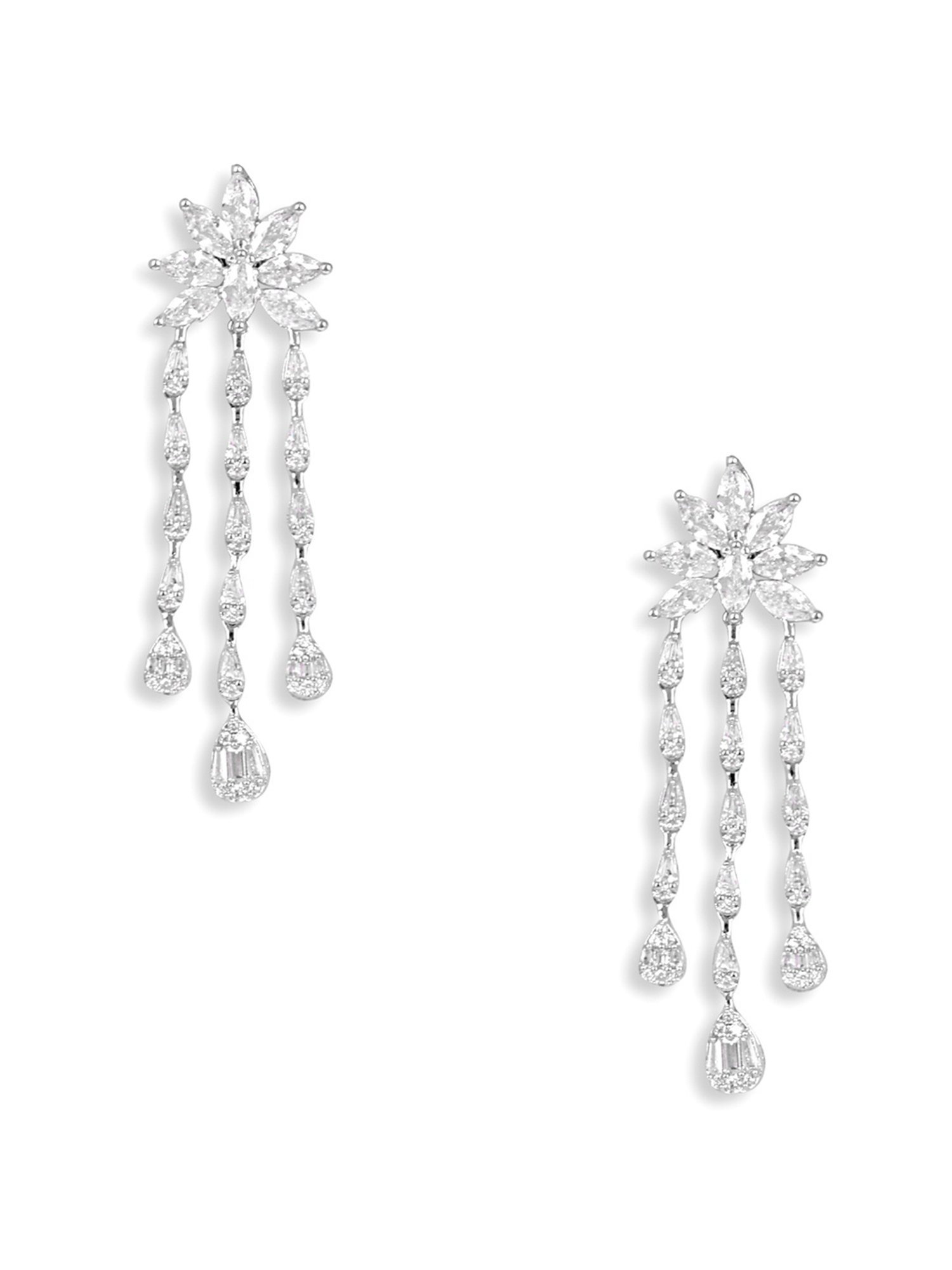 The Real Effect London Sonah Silver Florere Long Hanging Drop Earrings