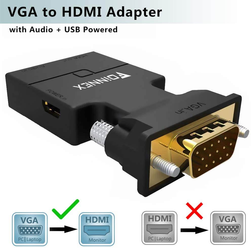 VGA to HDMI Adapter Converter with Audio(PC VGA Source Output to TV/Monitor with HDMI Connector)FOINNEX Active Male VGA in Female HDMI 1080p Video Dongle adaptador for ComputerLaptopProjector