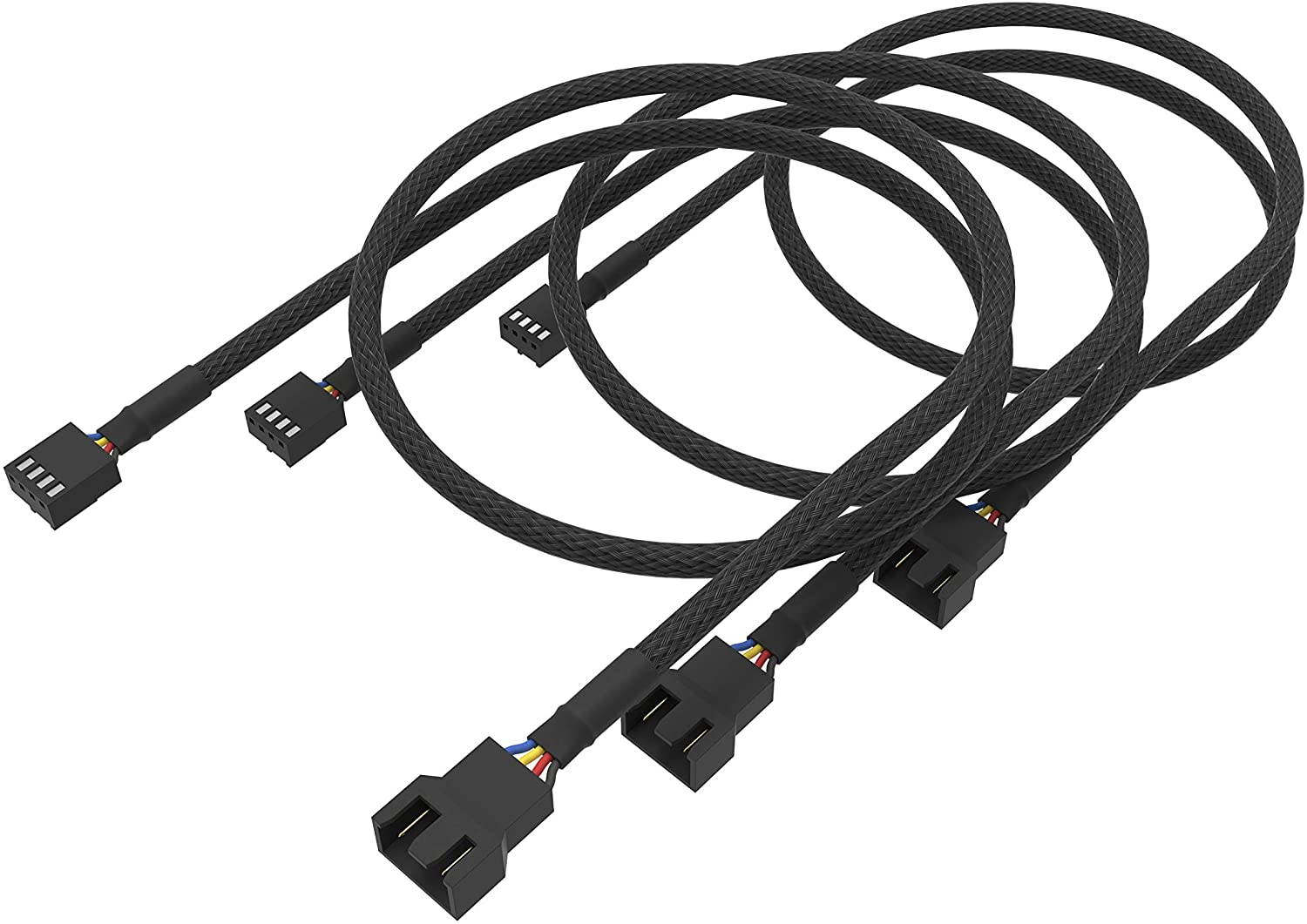 3 Pack 4 Pin PWM Fan Power Splitter Cable Black Sleeved Braided Adapter PC Fan Power Extension Cable for Computer ATX Case 4 Pin 3 Pin Cooling Fan Cable Black 18inch 50cm