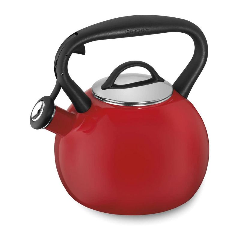 Cuisinart CTK-EOSTRR Classic Valor Modern 2 Quart Porcelain Enamel on Steel Whistling Tea Kettle Pot for Hot Water and Coffee, Red