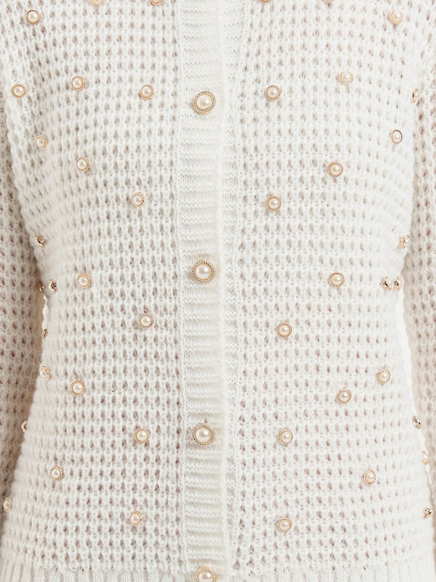 Kazo White Wool Embellished Cardigan