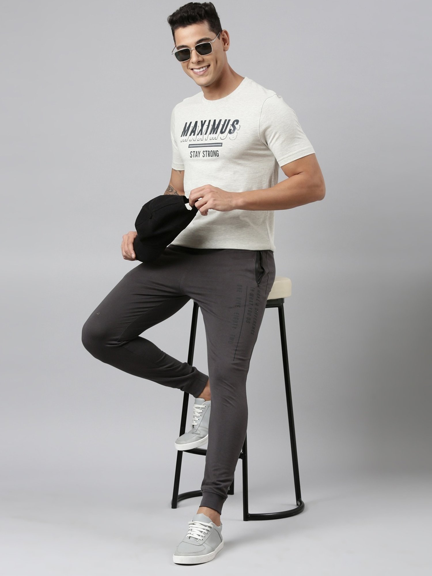 Dixcy Scott Maximus Grey Cotton Regular Fit Sports Joggers