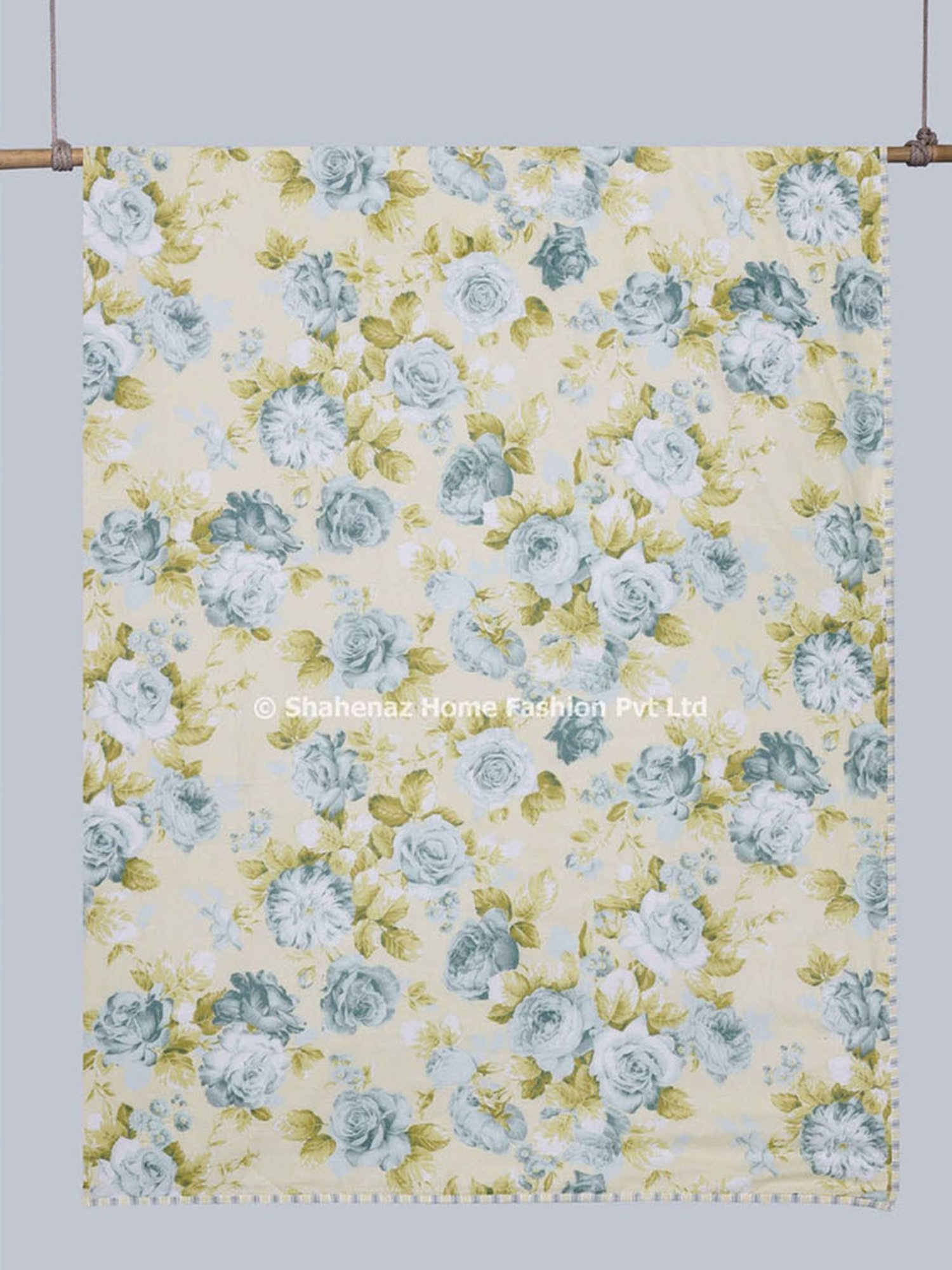 Shahenaz Rose Floral Pale Yellow Cotton Single Reversible Dohar