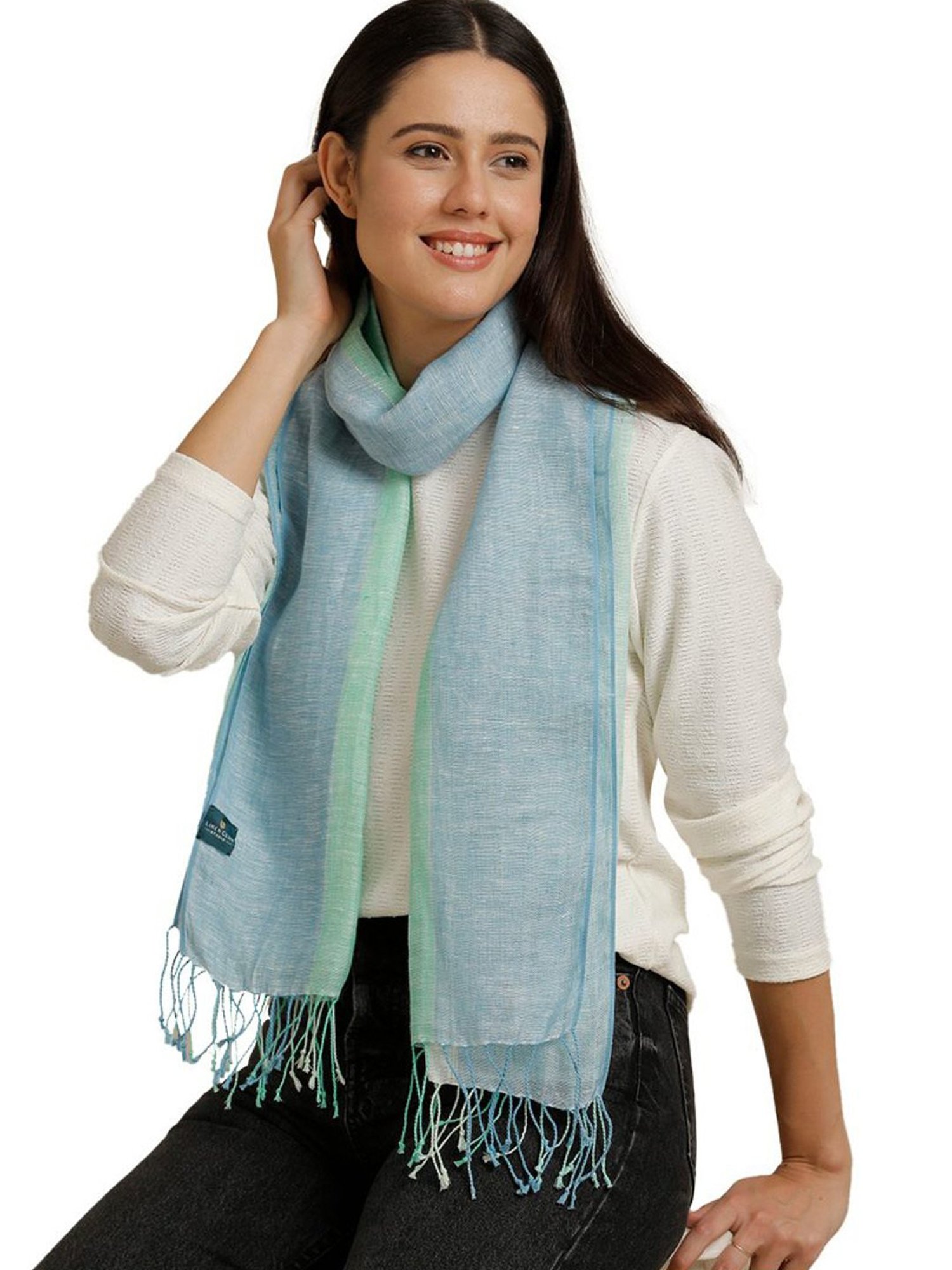 Linen Club Green Striped Pure Linen Stole