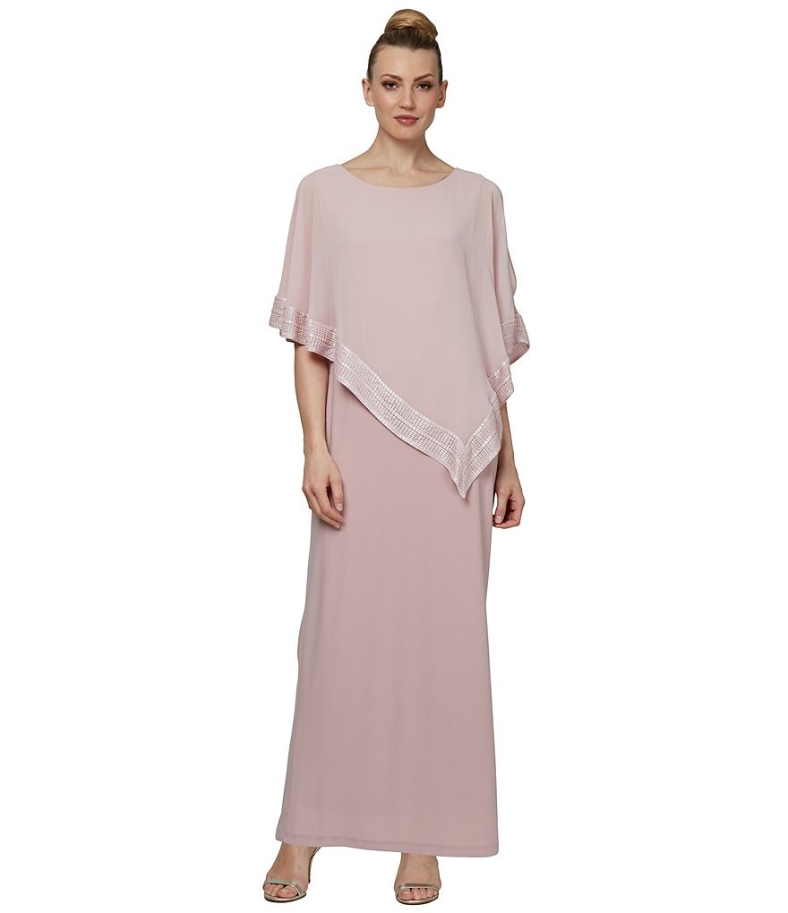 Ignite Evenings Asymmetrical 3/4 Cold Shoulder Sleeve Popover Sheath Dress