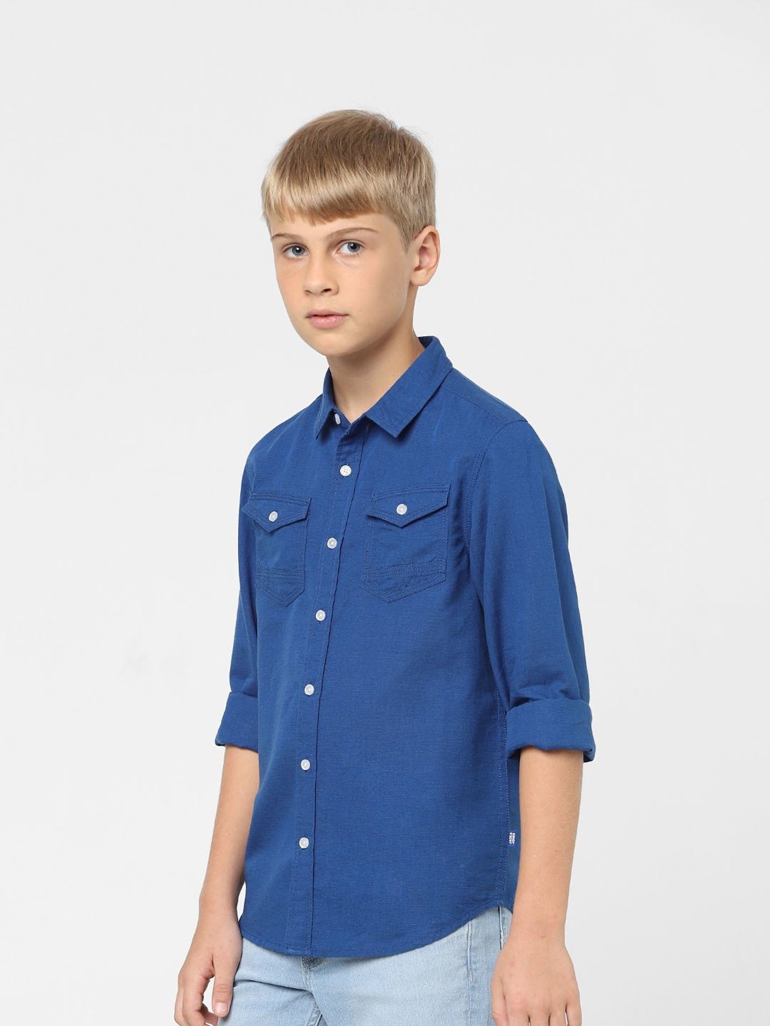 Jack & Jones Junior Blue Solid Full Sleeves Shirt