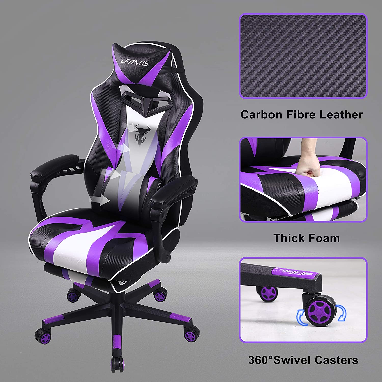 Zeanus Pink Ergonomic Gaming Chair for Girl, Gaming Chair with Footrest, Gaming Chair for Adults, High Back Racing Chair, Computer Chair with Massage, E-Sports Gamer Chair, Big and Tall Gaming Chair