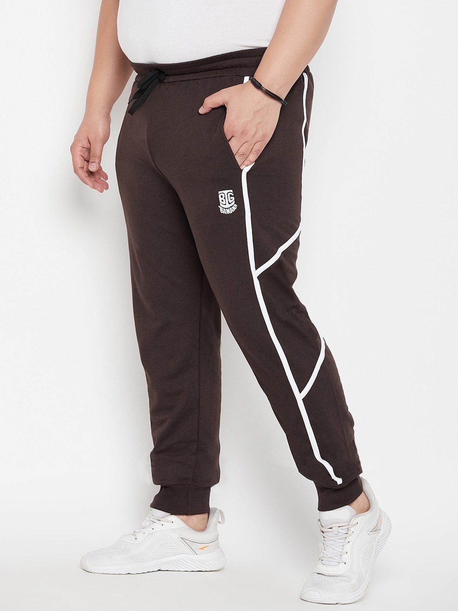Bigbanana Coffee Brown Regular Fit Striped Joggers