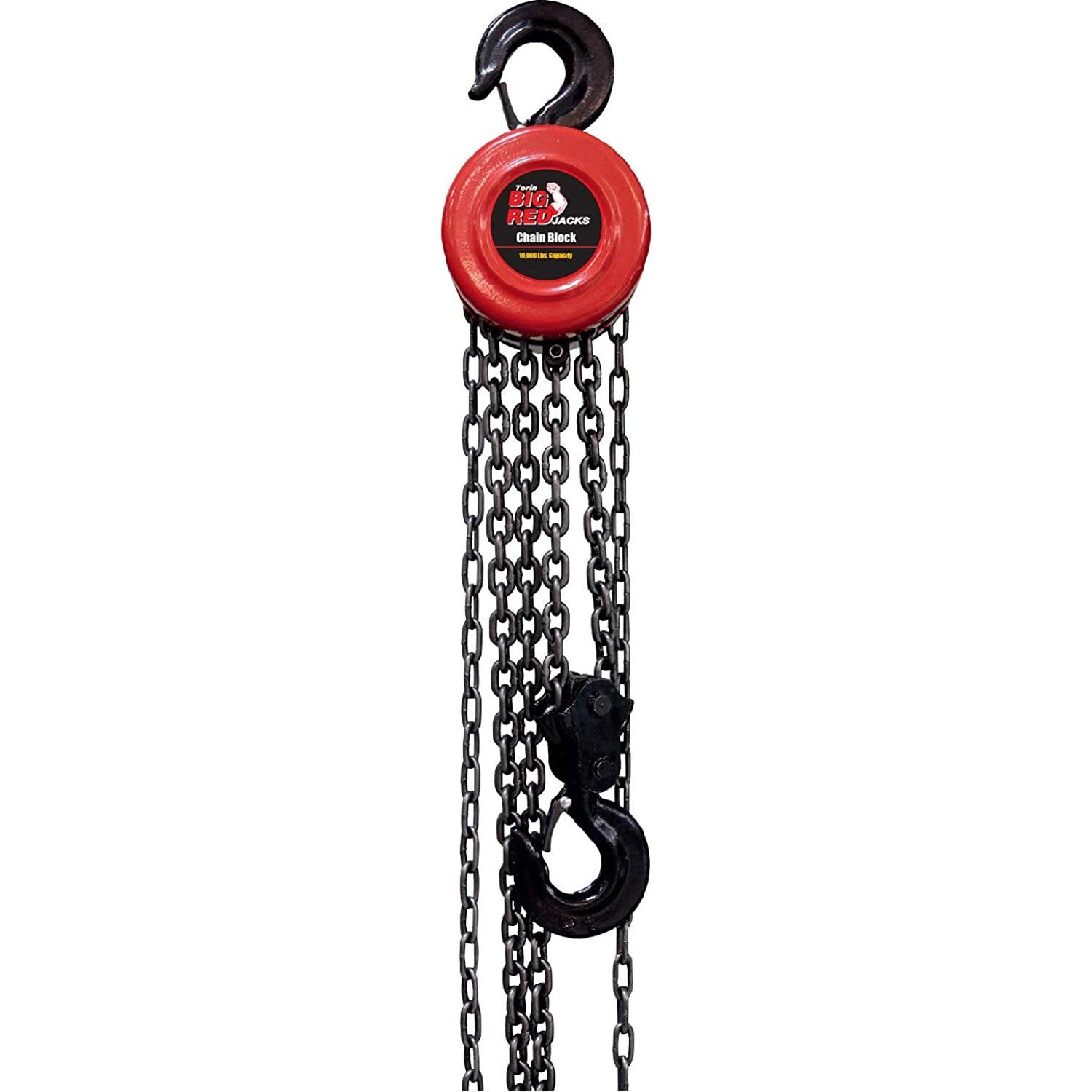 BIG RED TR9050 Torin Manual Hand Lift Steel Chain Block Hoist with 2 Hooks, 5 Ton (10,000 lb) Capacity, Red